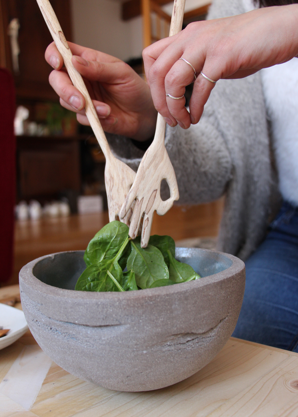 Salad servers designed with Ok sign